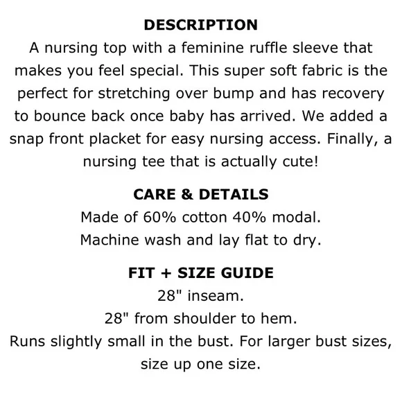 NWOT Women’s Nom Maternity - Grey and Ruffled Maria Nursing top. Size Medium. - Picture 16 of 16